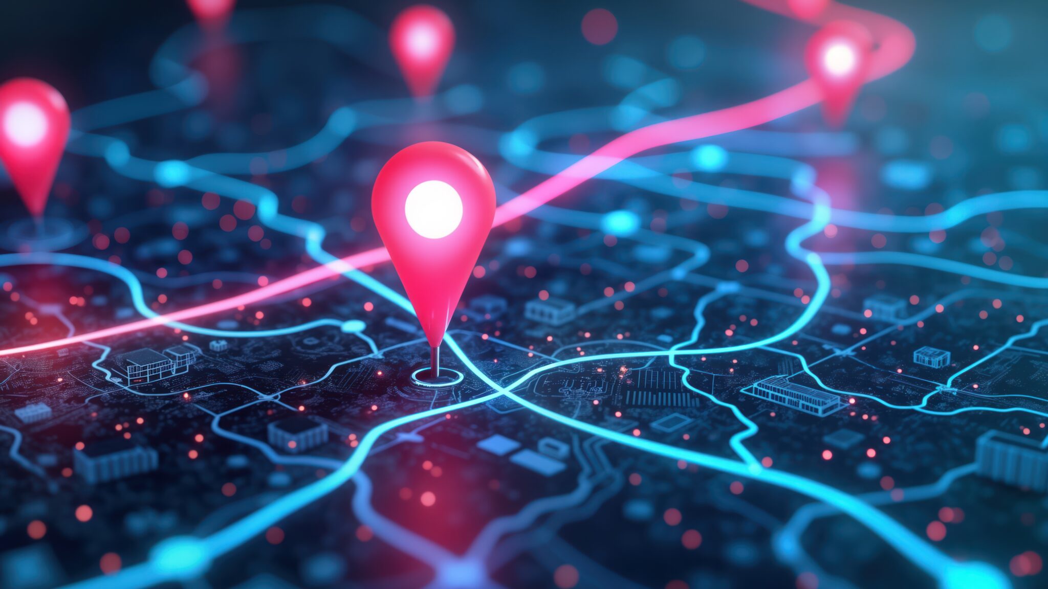 Digital map shows ai tech pins on delivery routes.