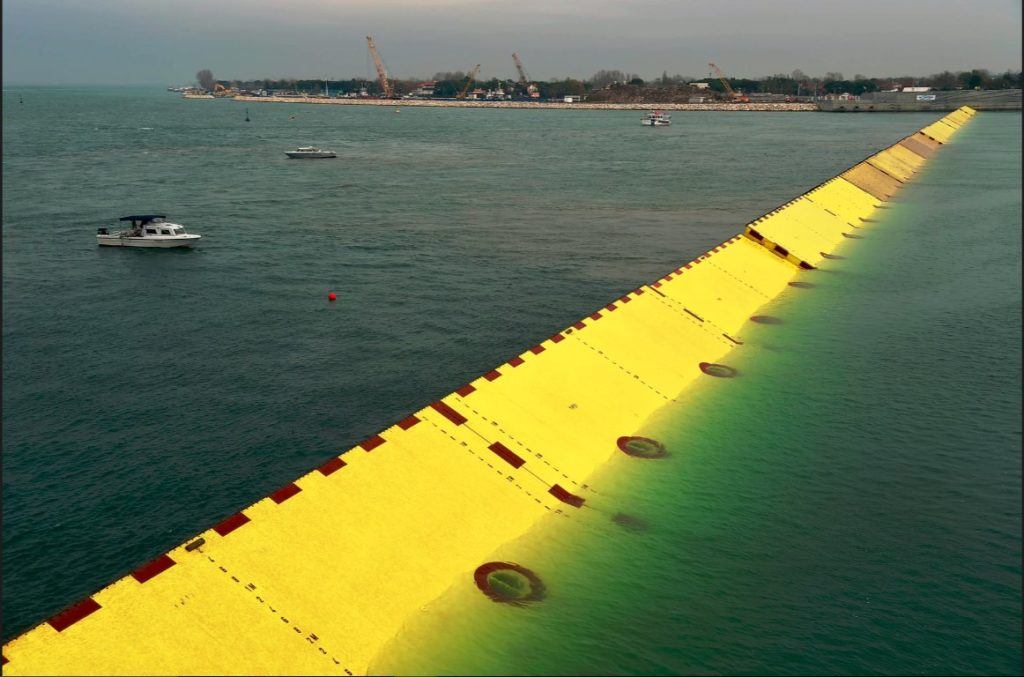 Venice’s Mose flood barrier. Photograph: Vincenzo Pinto/AFP/Getty Images 