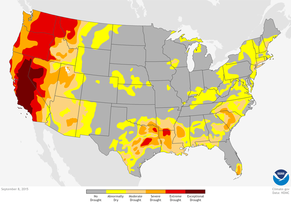 Map of drought conditions across the US 2015