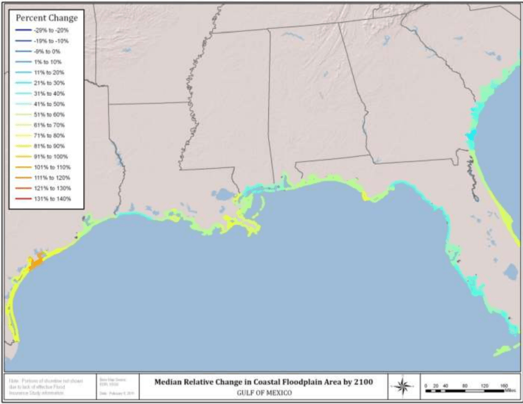 Median change in coastal flood plain area. (Source: FEMA)
