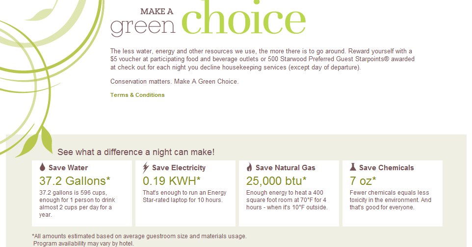 Make a green choice webpage snapshot. Source: Sheraton website