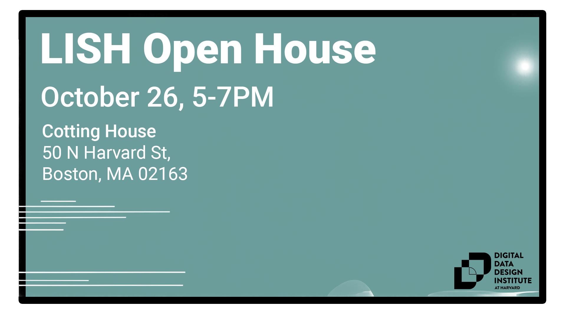LISH Open House Graphic, October 26 5-7PM at Cotting House