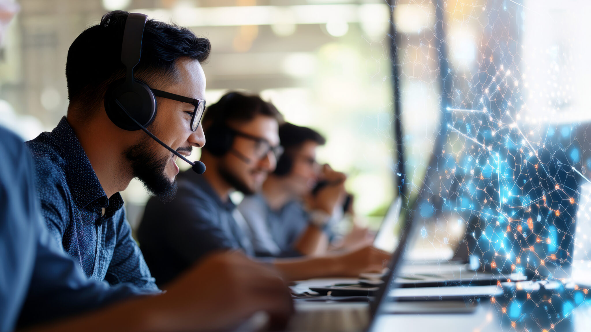 Call center staff working