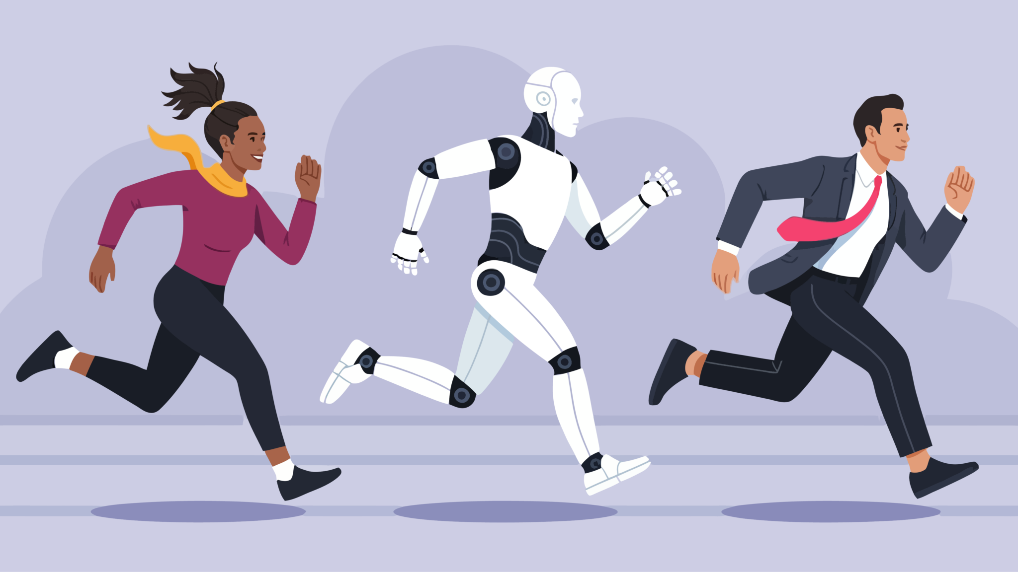 Artwork of two human racers and a robot racer