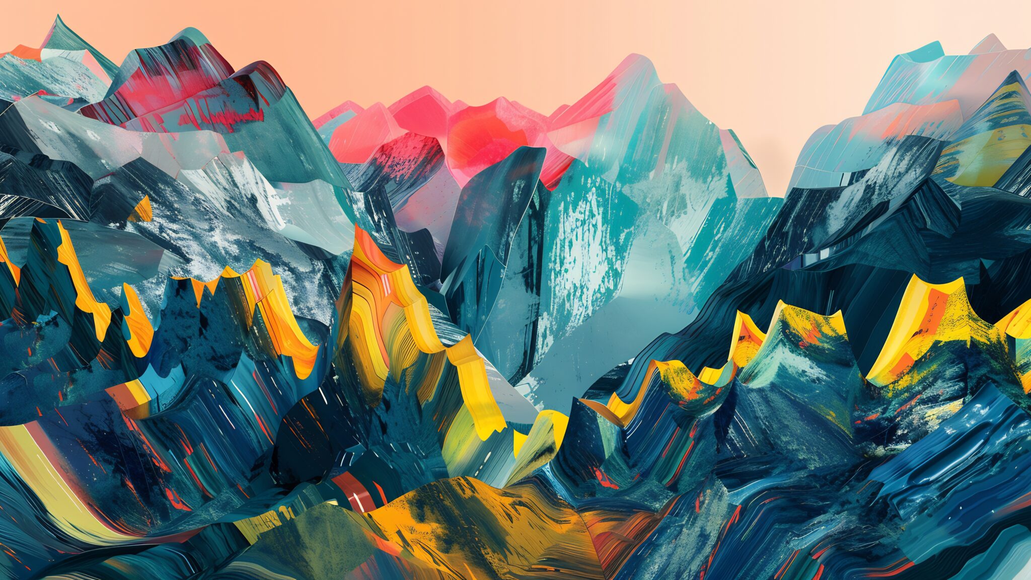 Abstract landscape with jagged peaks and valleys in a surreal color palette